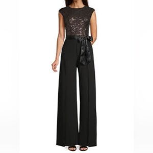 Black Sequin Bodice Wide-Leg Jumpsuit